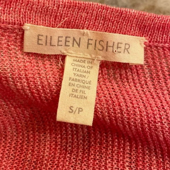 Eileen Fisher Knit Salmon Pink Organic Linen V neck Top Small - Picture 2 of 7